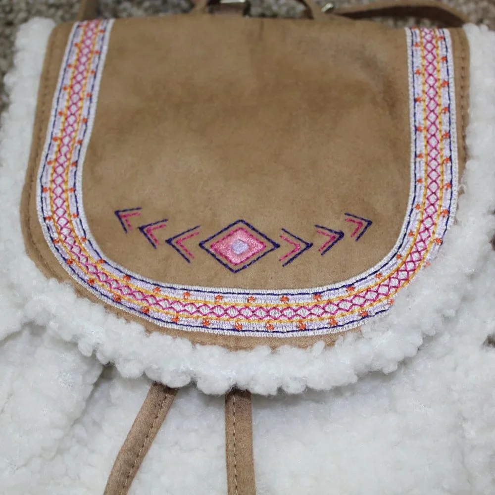 Gymboree Little Llamas Mini Backpack Purse Bag Cream Tan Pink Sherpa Girls NWT